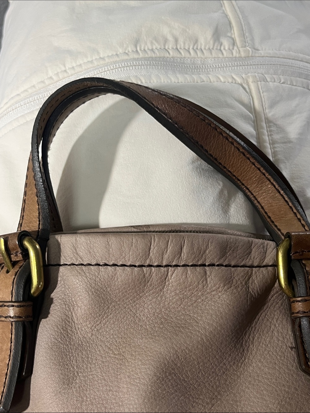 Fossil Explorer ZB5508 Leather Suede Patchwork Crossbody Tote Bag Multicolor - Picture 7 of 16